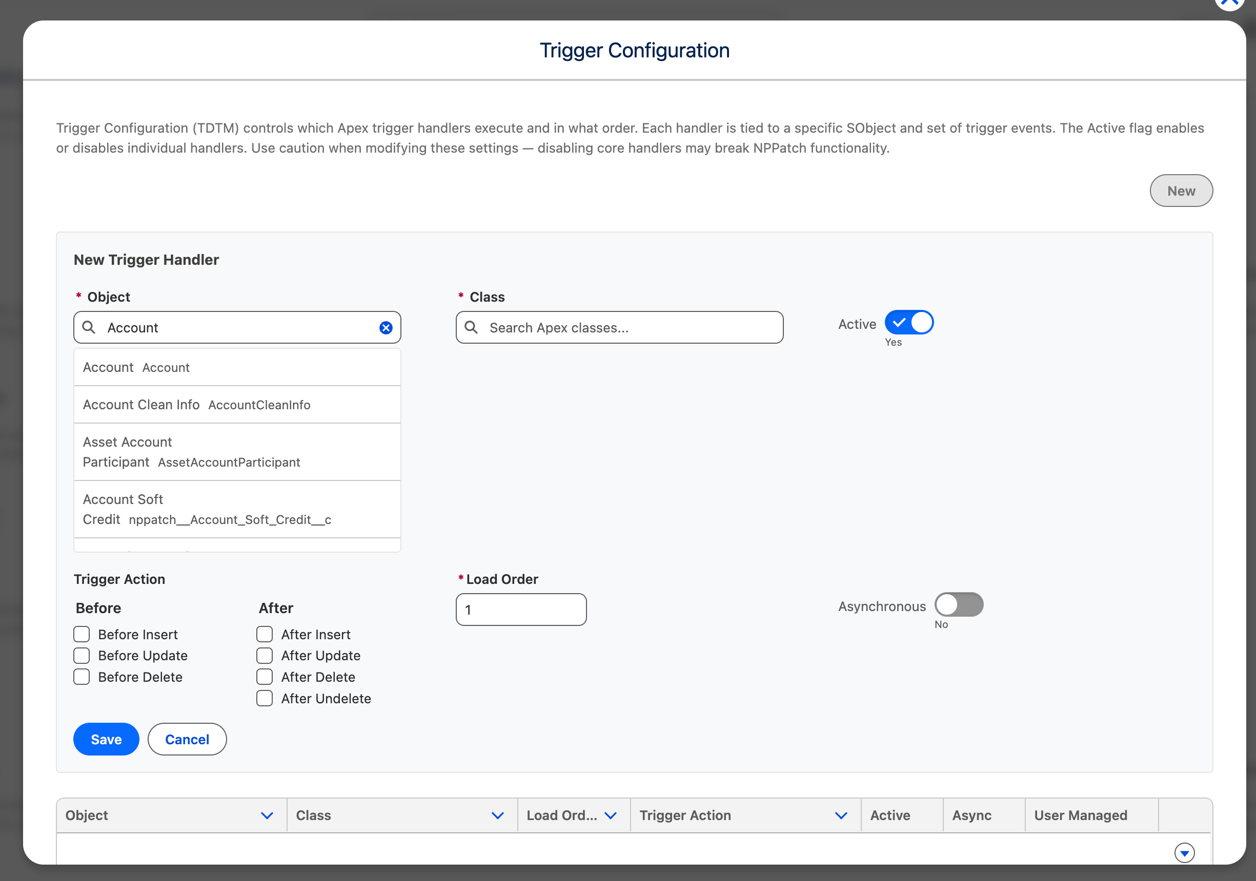 Trigger Configuration with typeahead Object search and multiselect checkboxes for trigger actions
